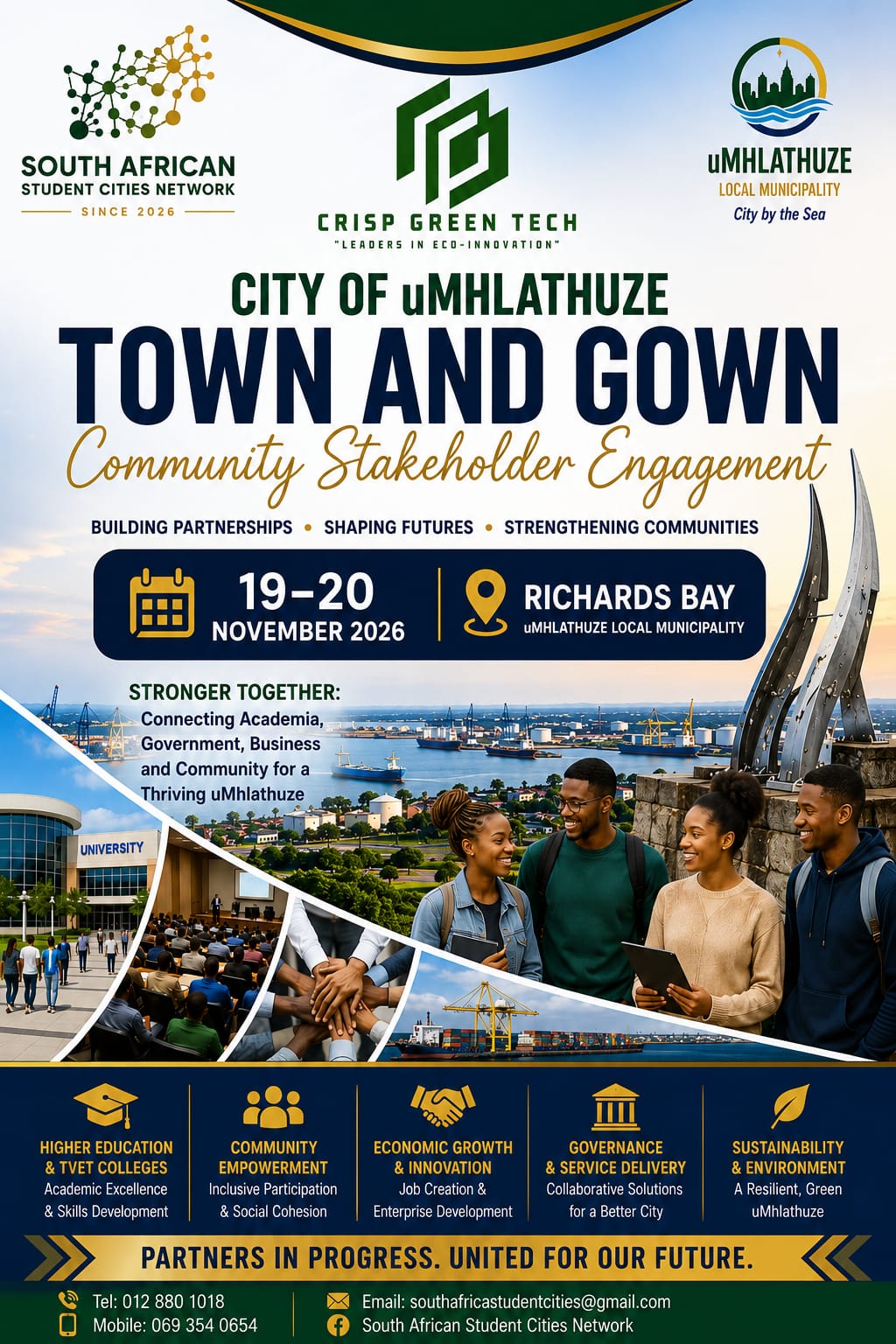 City of uMhlathuze Town and Gown Community Stakeholder Engagement poster, Richards Bay, 19-20 November 2026